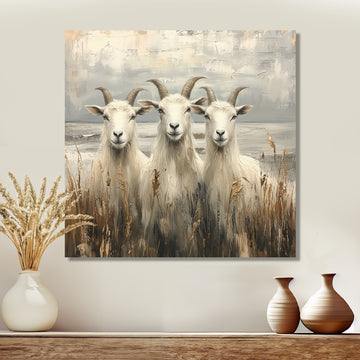 Grey And Brown Minimalism Coastal Goats - Goat Canvas Wall Art